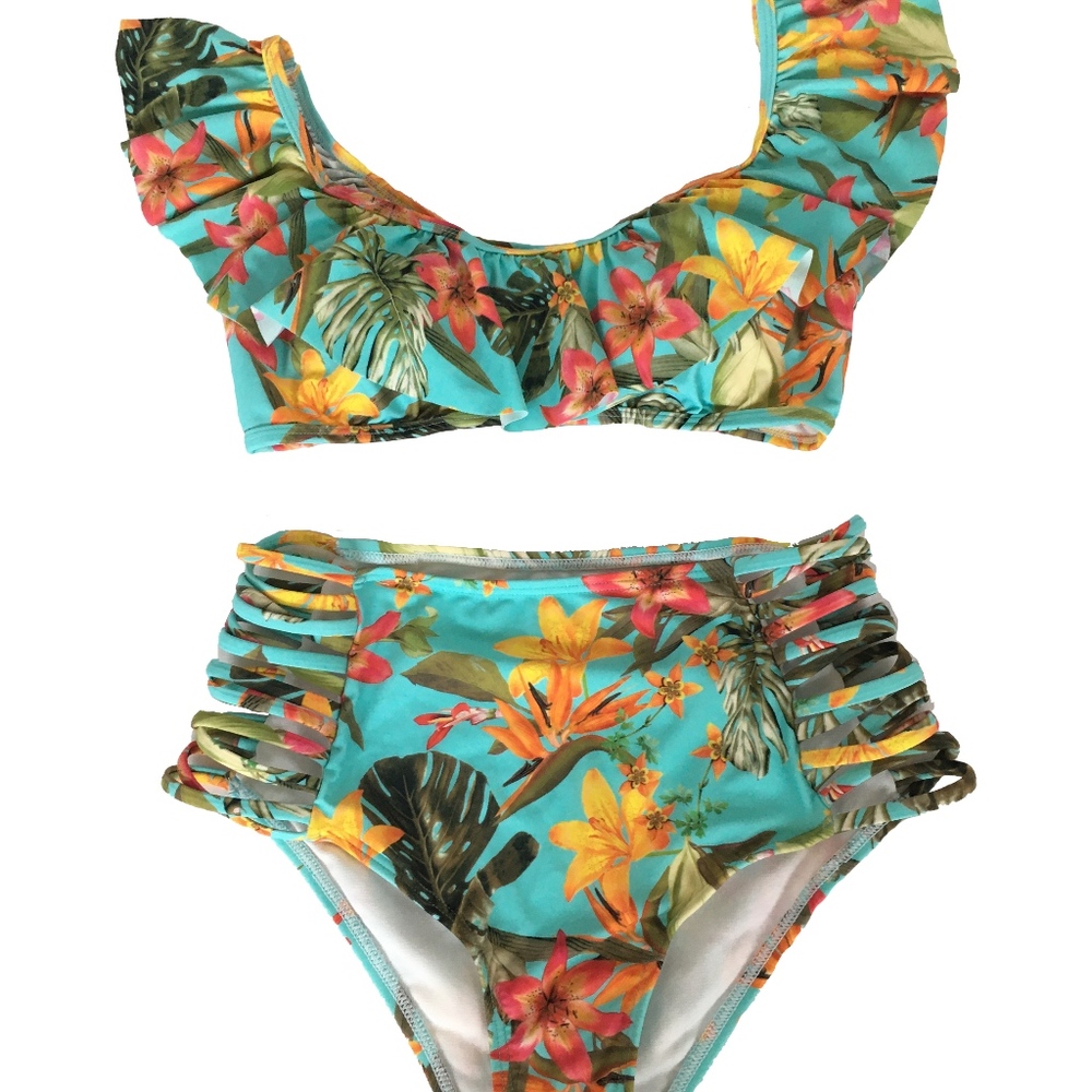 Tropical Print Two-piece High-Waist Bikini